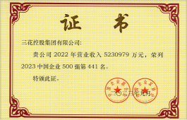 2023 中国企业500强(第441名) (HJC黄金城官方网站控股)